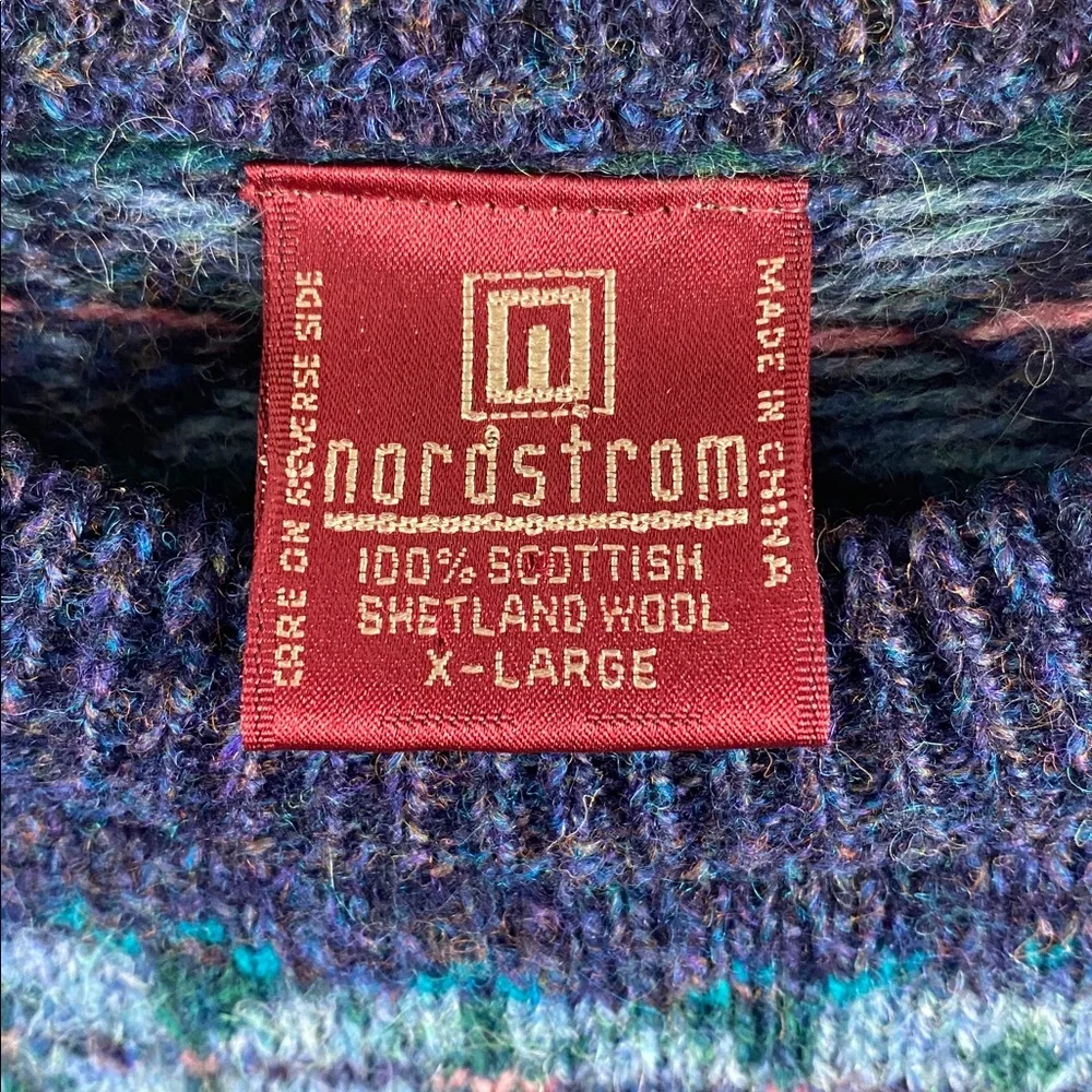 Nordstrom Vintage Scottish Shetland Wool Fair Isle Knit LS Crewneck Sweater - Picture 12 of 14